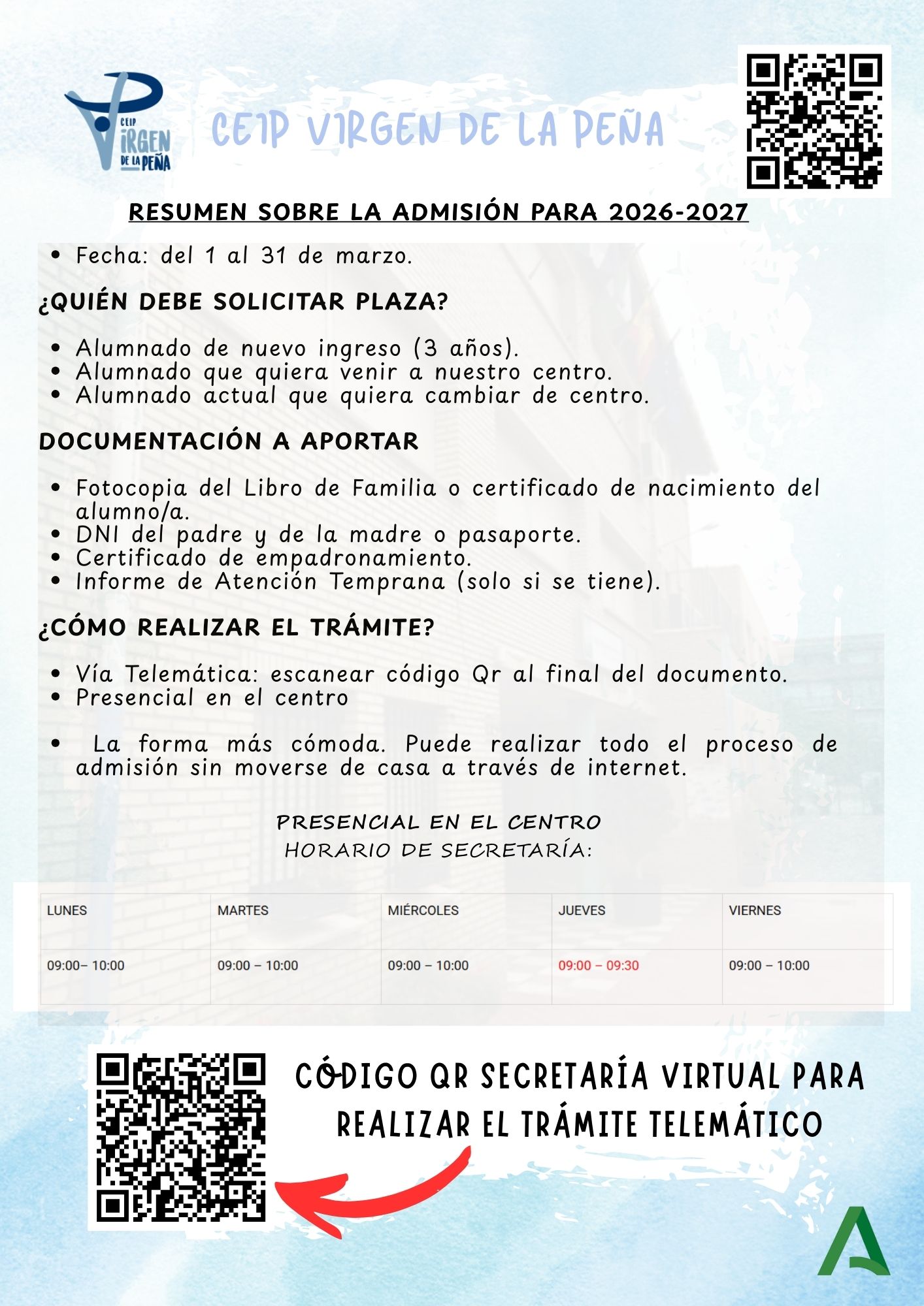 ADMISIÓN CURSO 2026-2027